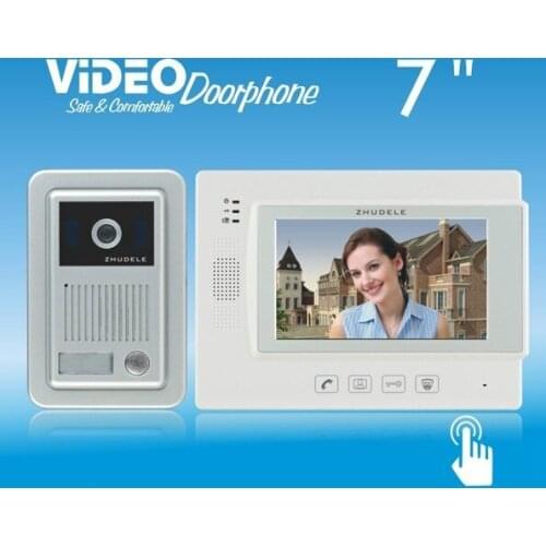 ZHUDELE New top quality 7"color video door phone with touch key screen,700TVLine CCD camera ,can connect CCTV camera (1 to 1)