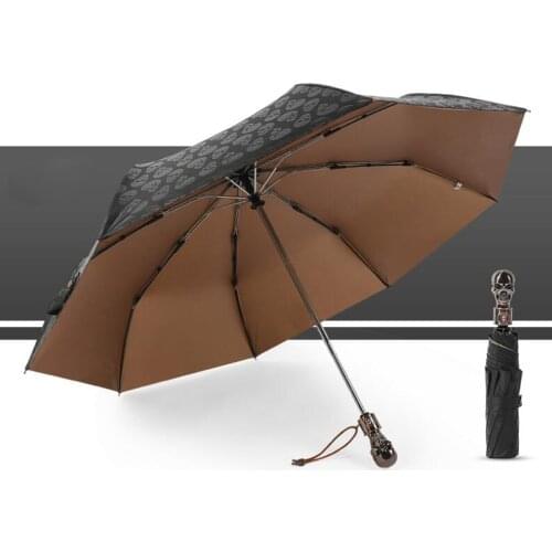 3 Folding Skull Handle Umbrella Fully-automaticlly UV Sun Rain Male Windproof Umbrellas Rain Gear