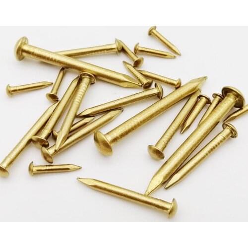 10/100pcs Golden Dia 1.2 1.5 2 2.8mm Pure Copper Small Mini Round Head Nail for Furniture Hinge Drum Jewelry Box Length= 8–50mm