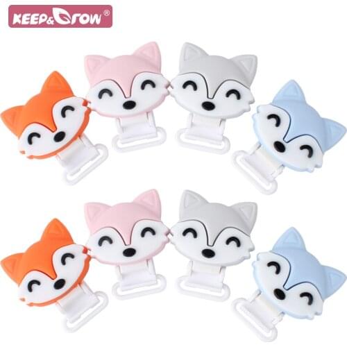 10pcs Silicone Pacifier Clips PBA Free Cartoon Fox Teether Beads Wholesale DIY Pacifier Chain Teething Leash Baby Gifts Toys