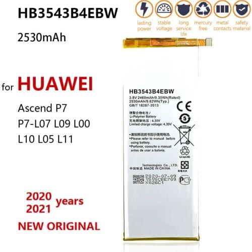 100% Original 2460mAh HB3543B4EBW For Huawei Ascend P7 L07 L09 L00 L10 L05 L11 Phone Replacement Batteries