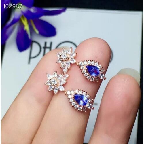 100% Natural and real Tanzanite Earring 925 sterling silver Fine jewelry For Engagement