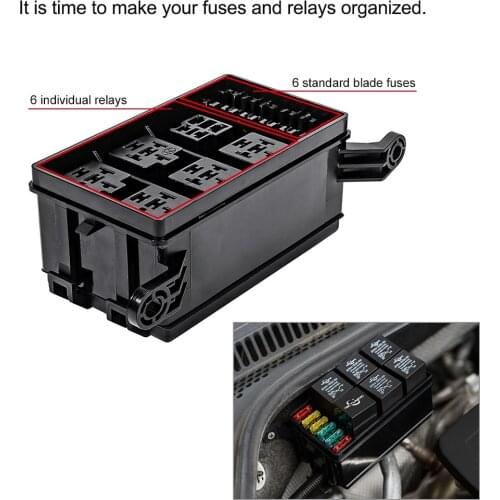 12-Slot 41pcs Metallic Pins Universal 12V Car Marine 6 Way Relay+6 Slot ATO/ATC Blade Fuse Holder Box for Automotive and Marine