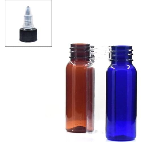 20ml round empty clear/amber plastic pet bottle with black twist-open dispensing cap X 10