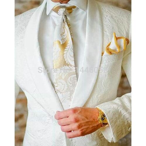 2018 White Paisley Tuxedos Groomsmen Wedding Suits For Men British Style Custom Made Mens Suit Slim Fit Best Man Blazer 2 Piece