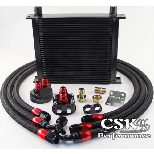 34 Row 248mm AN10 Universal Engine Transmission Oil Cooler British Type + Filter Adapter Kit Blue/Black