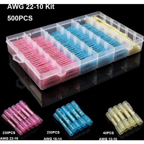 500Pcs Waterproof Heat Shrink Butt Connectors 3 Size Cable Splice Crimp Terminals AWG 22-10 Kit Electrical Wire Connectors