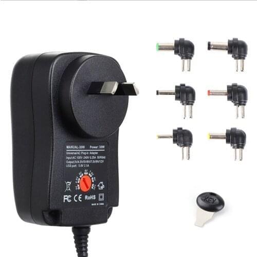 Power adapter 30W multifunctional 3-12v adjustable voltage power supply switching power supply USB 5V 2.1a