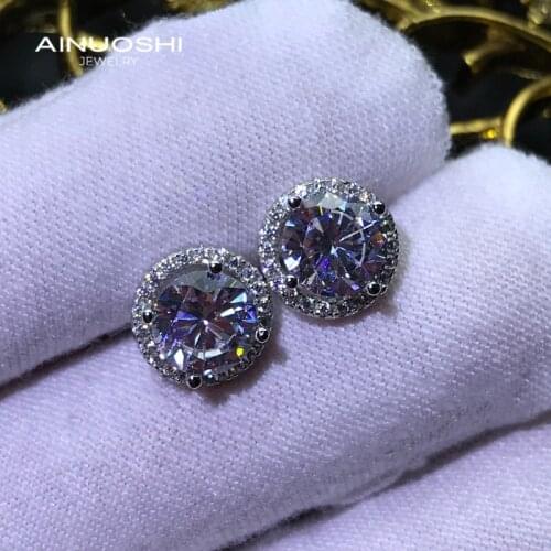 AINUOSHI Round 7mm Simulated SONA Diamond Simple Class Stud Earrings For 925 Sterling Silver Surprise Party Gift