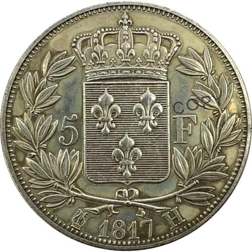 Aliexpress France Aliexpress France France 5 Francs Louis XVIII ROI DE 1817 H Letter Edge Brass Plated Silver Copy Coins
