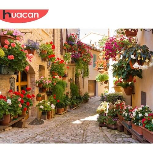 HUACAN Diamond Painting Street Landscape Cross Stitch Kits Diamond Embroidery Flowers Home Decoration Wall Art