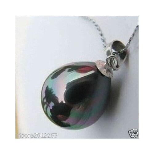 Free shipping Quality Fashion Picture> charming high lustre black 14mm southsea shell pearl teardrop pendant