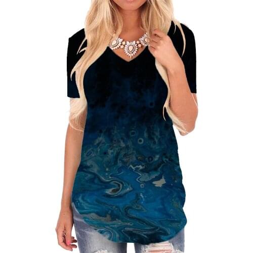 Giyu Brand Dark Blue T Shirt Women Dizziness V-neck Tshirt Abstract Tshirts Printed Psychedelic Funny T shirts Womens Clothing