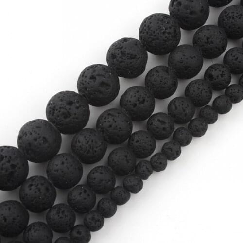 Black Rubber Lava Round Stone Beads For Jewelry Making Natural Volcanic Rock Beads DIY Bracelets Accessories 15'' 4/6/8/10mm