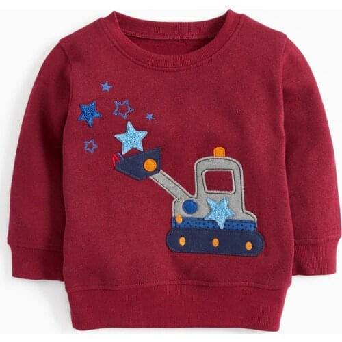 Little Maven New Autumn Spring Kids Wine Red pushdozer Applique Terry Cotton Full- sleeved 2-7yrs O-neck Boys Hoodies