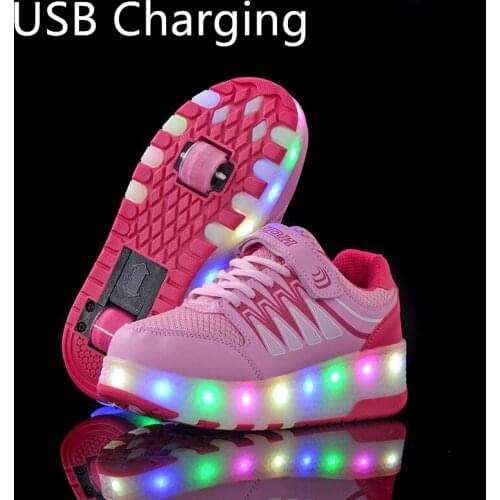 Two Wheels Luminous Sneakers USB Charging Led Light Roller Skate Shoes for Children Kids Shoes Boys Girls Shoes Light Up