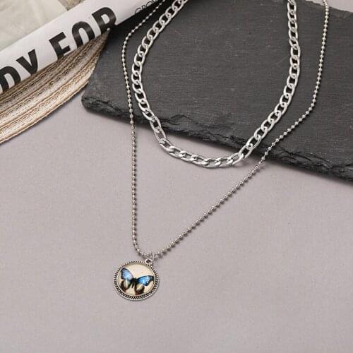 2021 Trend New Butterfly Pendant Double Necklace Clavicle Chain Retro Simple Necklace Ladies Fashion Party Jewelry Necklace