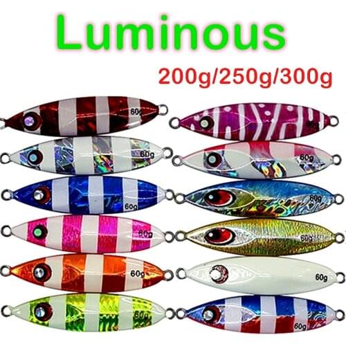 Luminous Metal Jigging Lure Sinking Glow Angler 200g250g300g Lead Fish Saltwater Slow Falling Jig Lure Fishing Angler Bait