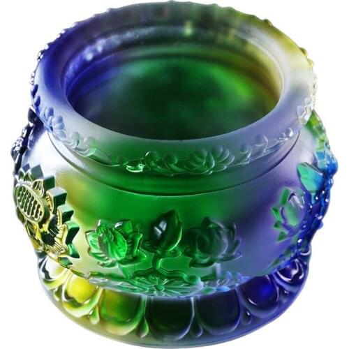 Exquisite Chinese Tibet Buddhist Lotus Flowers Censer Incense Burner Incense Stand Holder Colours Glass Bottle Jar Statue