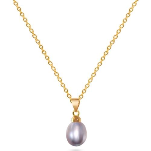 KBJW Classic Pearl Pendant Necklace Delicate 18K Gold Plated Stainless Steel Chain Purple Pearl Jewelry Neck Chain Party Women