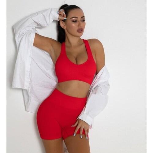 2 Piece Yoga Suit Sets Women Sport Bra Tops Seamless Shorts Gym Fitness Clothes Push ups Training Clothing New Running Tracksuit