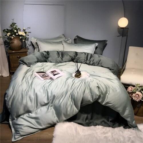 Deluxe pure-color double-match Tencel 4-piece Royal Bedding Set Large Down Quilt Set Bed Sheet Pillow Set