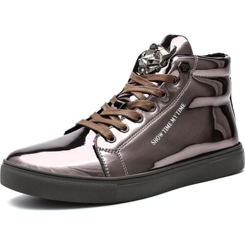 Large Size Autumn High-Top Casual Shoes Korean Personality Red Non-Mainstream Mens Shoes Korean Patent Leather Sneakers