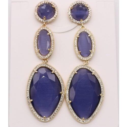 Fashion cat eye stone drop earring brass with CZ new arrival for women free shipping
