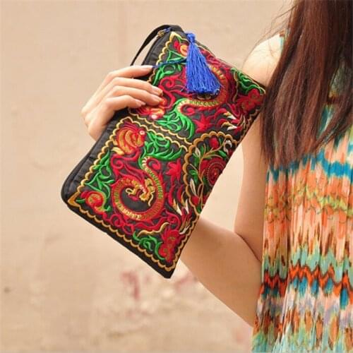 Fashion Embroidered Ethnic National Retro Butterfly Flower Bags Handbag Women Coin Purse Lady Clutch Wallet Tassel Wallets