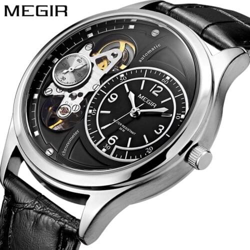 Mens Watch MEGIR Top Luxury Mens Leather Strap Imitation Mechanical Quartz Watch Male Clock Relogio Masculino 2020