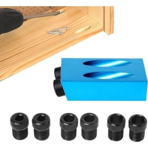 Woodworking Oblique Hole Locator Drill Bits Pocket Hole Jig Kit 15 Degree Angle Drill Guide Set Hole Puncher