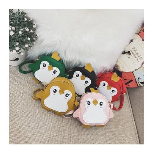 New 2019 Children Girls Messenger Bag Cartoon Penguin Cross Body Bags Handbag Kids Mini PU Leather Lovely Shoulder Plush Bag