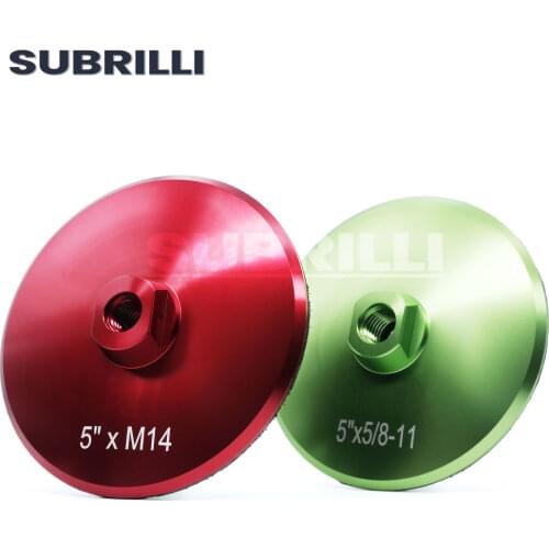 SUBRILLI 5" Hook and Loop Backing Pad With Rigid Aluminum Backing For 125mm Polishing Pads 5/8" 11 Brass Arbor Disc Holder