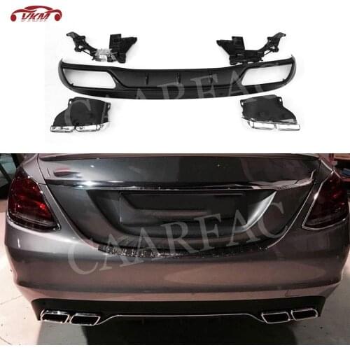 PP Black Material Rear Bumper Lip Diffuser for Benz W205 C200 C220 Sedan 4 Door Change to C63 AMG Standard 2015 2016 2017