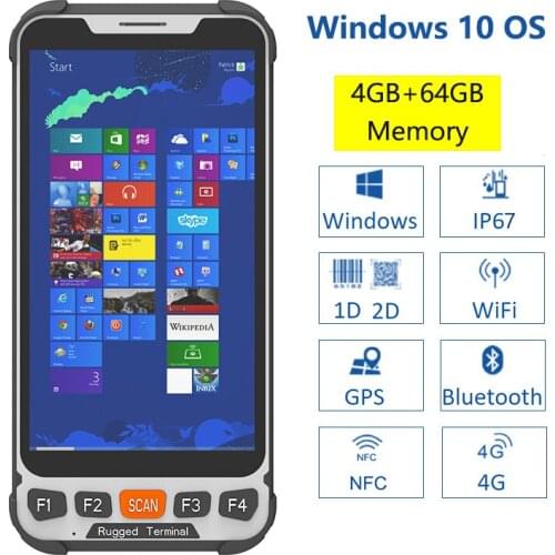 High Quality Rugged 5.5 inch Windows 10 OS Tablet Barcode Scanner Wifi Bluetooth NFC GPS 4G Camera IP67 Handheld PDA