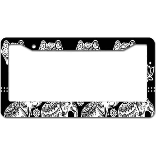 Peceeta Elephant Lotus License Plate Frame 2 Holes 1 Frame Matte Aluminum Stainless Metal Car Tag Cover Holder white 16x31cm"]