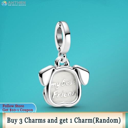 Ahthen 925 Sterling Silver Charm My Pet Dog Dangle Charm fit Original Pandora Bracelets Women Jewelry Making Girl DIY Jewelry