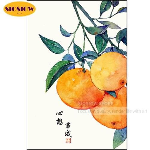 SIOSIOW 5d Diamond Embroidery Canvas Rhinestones Fruit Orange Full Square Diamond Painting Chinese Cross Stitch Decoration Home