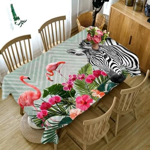 Customize 3D Tablecloth Red Flamingo Zebra Pattern Dustproof Table Cloth Rectangular Round Thicken Polyester Cotton Table Cover