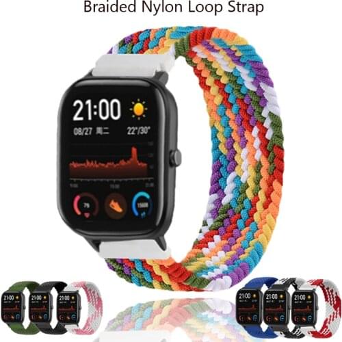 Nylon Braided Solo Loop Strap For Amazfit Bip Lite Band Amazfit GTS 2 2e GTR 42mm 47mm 2e Solo Loop Bracelet Elastic Watchband