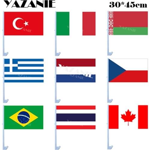 YAZANIE 30*45cm Car Flags Turkey Italy Belarus Greece Netherland Czech Republic Brazil Thailand Canada Polyester Car Flags