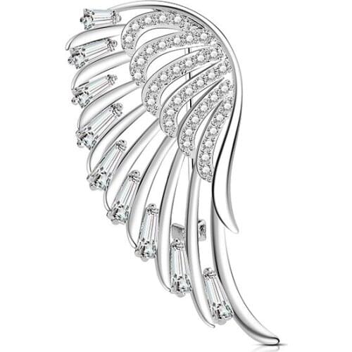 Blucome Exquisite Cubic Zircon Wing Shape Brooches For Women Girls Silver Color Small Size Brooch Pins Women Corsage