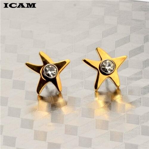 ICAM Luxury Female Crystal Zircon Stone Earrings Fashion Stainless Steel Jewelry Vintage Starfish Stud Earrings For Women