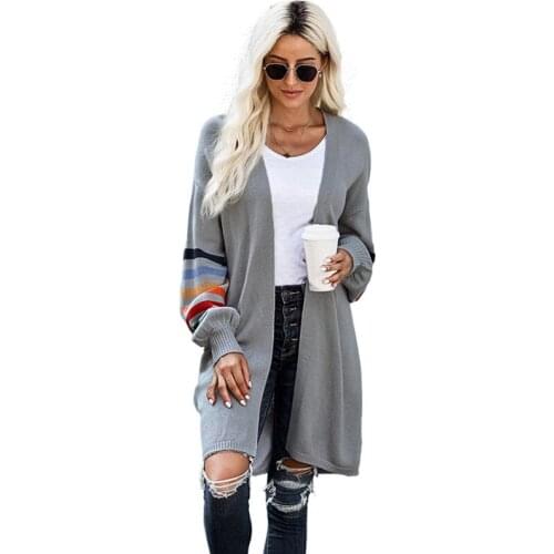 2021 Sweater Women Long Sleeve Open Front Cardigan Knitted Draped Sweater Stripe Outwear Womens Clothing