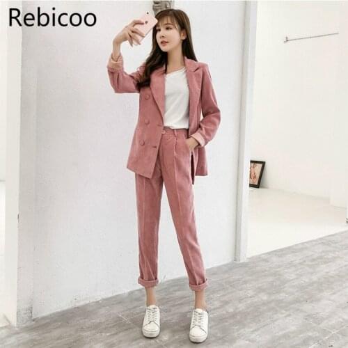 Autumn And Winter New Womens Corduroy Blazer Two Piece Sets Notched Collar Casual Jacket Loose Female Clothing
