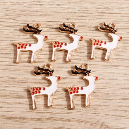 10pcs 18*23mm Enamel Christmas Deer Charms for Making Fashion Drop Earrings Pendants Necklaces Keychain DIY Jewelry Findings