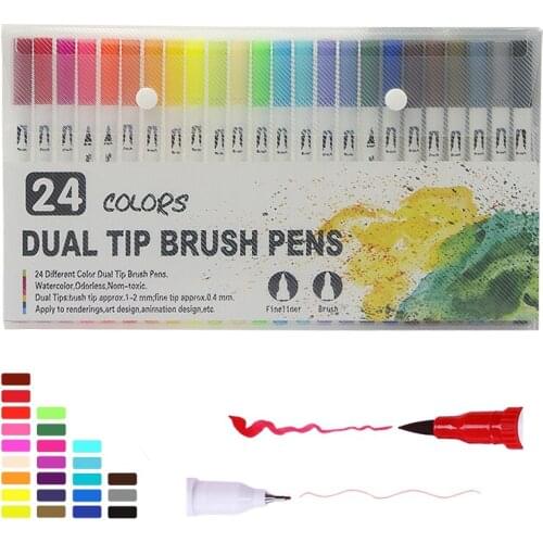 Watercolor Brush Pen 24 Colors Watercolor Markers Dual Tip Sketch Painting Set for Schools Art Supplies