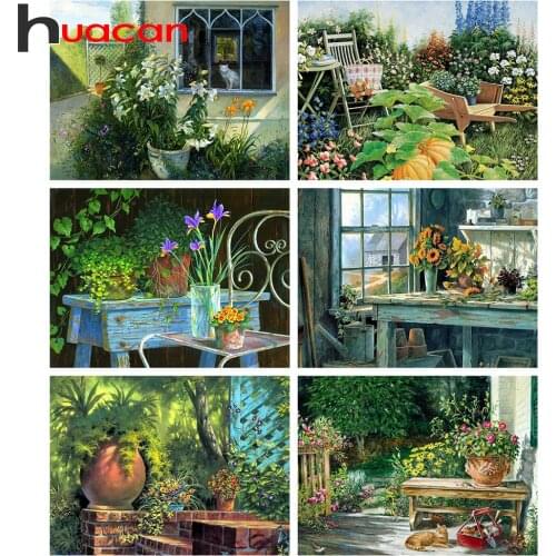 Huacan Diamond Mosaic Cross Embroidery Kit Garden 5D DIY Diamond Painting Landscape Picture Of Rhinestones Home Decoration