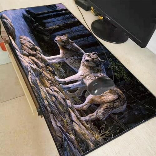 XGZ Two Wolf In Forest Animal Large Locking Edge Mouse Pad Desk Table Mousepad Office Cushion Super Big 60cm 70cm 80cm 90cm