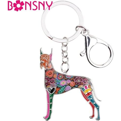 Bonsny Enamel Alloy Great Dane Dog Key Chains Keychains Keyring Holder Novelty Fashion Animals Jewelry For Women Girls Bag Gifts